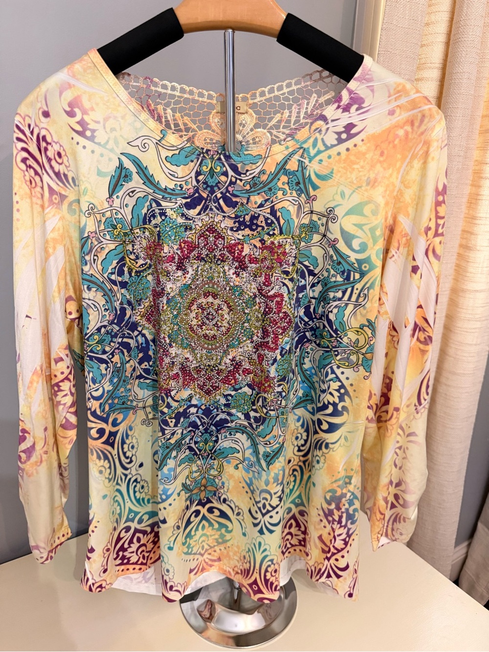 Reba Multicolor Embellished Long-Sleeve Tee